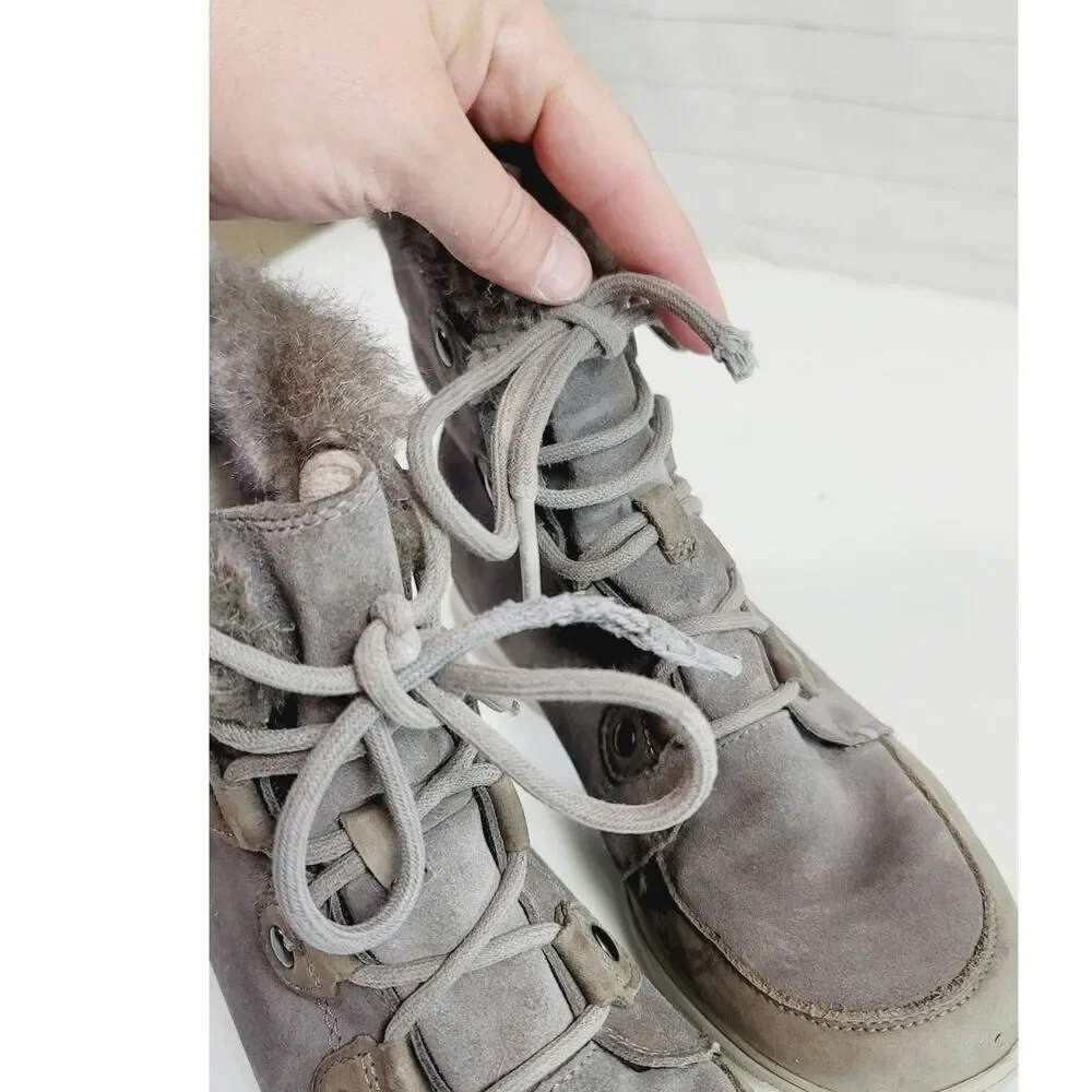 Sorel Explorer Joan Shearling Waterproof Suede Leather Bootie in Gray, sz 9.5